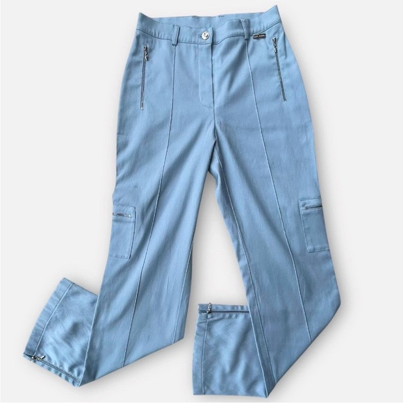 St. John Sport Cargo Pants Womens Sz 4 Light Blue Straight Leg High Rise Stretch - Picture 1 of 13